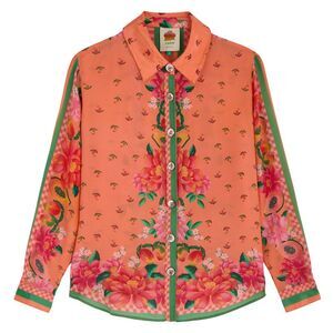 Farm Rio Fruit Womens Garden Scarf Pink Long Sleeve Shirt Medium Orange NWT $185